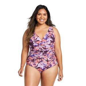 LL Bean Women’s One Piece Shaping Swimwear Tanksuit Floral Size  22W